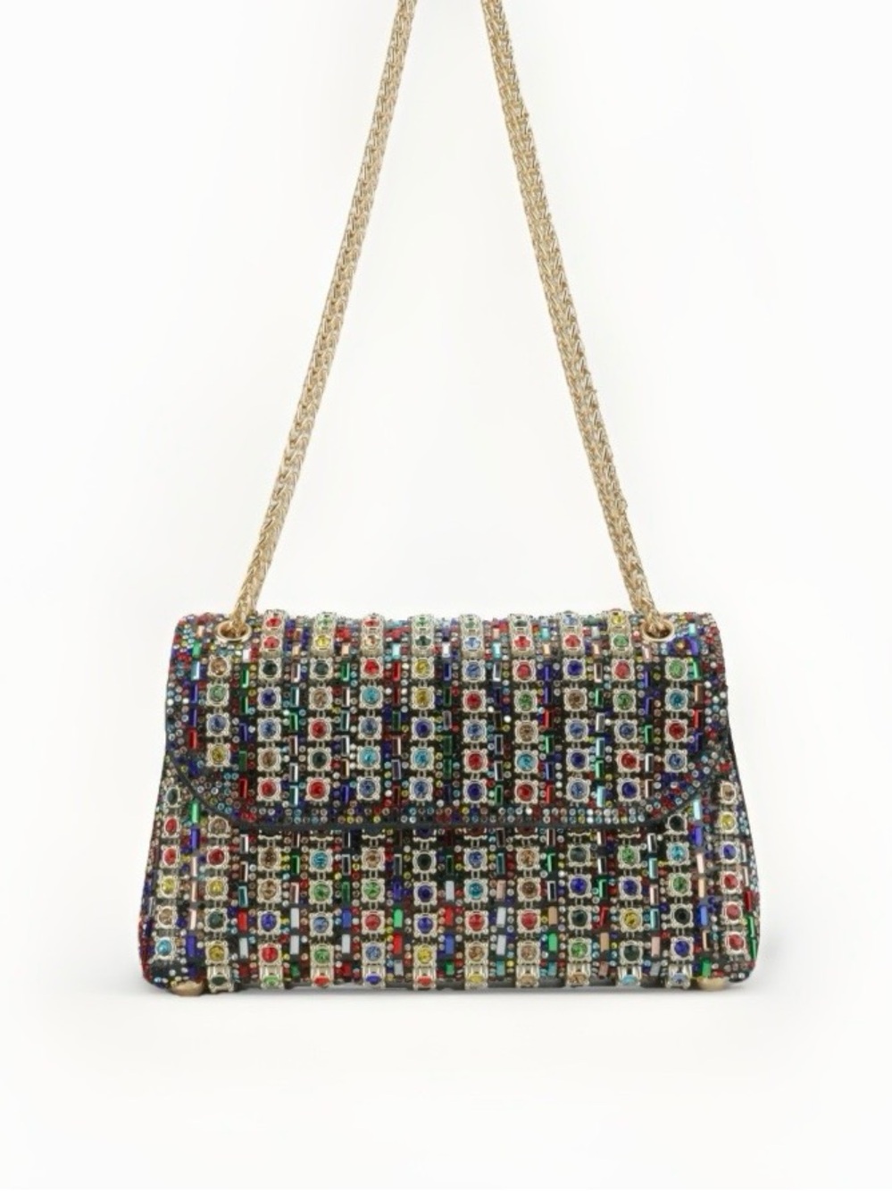 LaurenLorraine Celine Jeweled Shoulder Crossbody Bag Multicolor Chain Strap - Picture 1 of 14